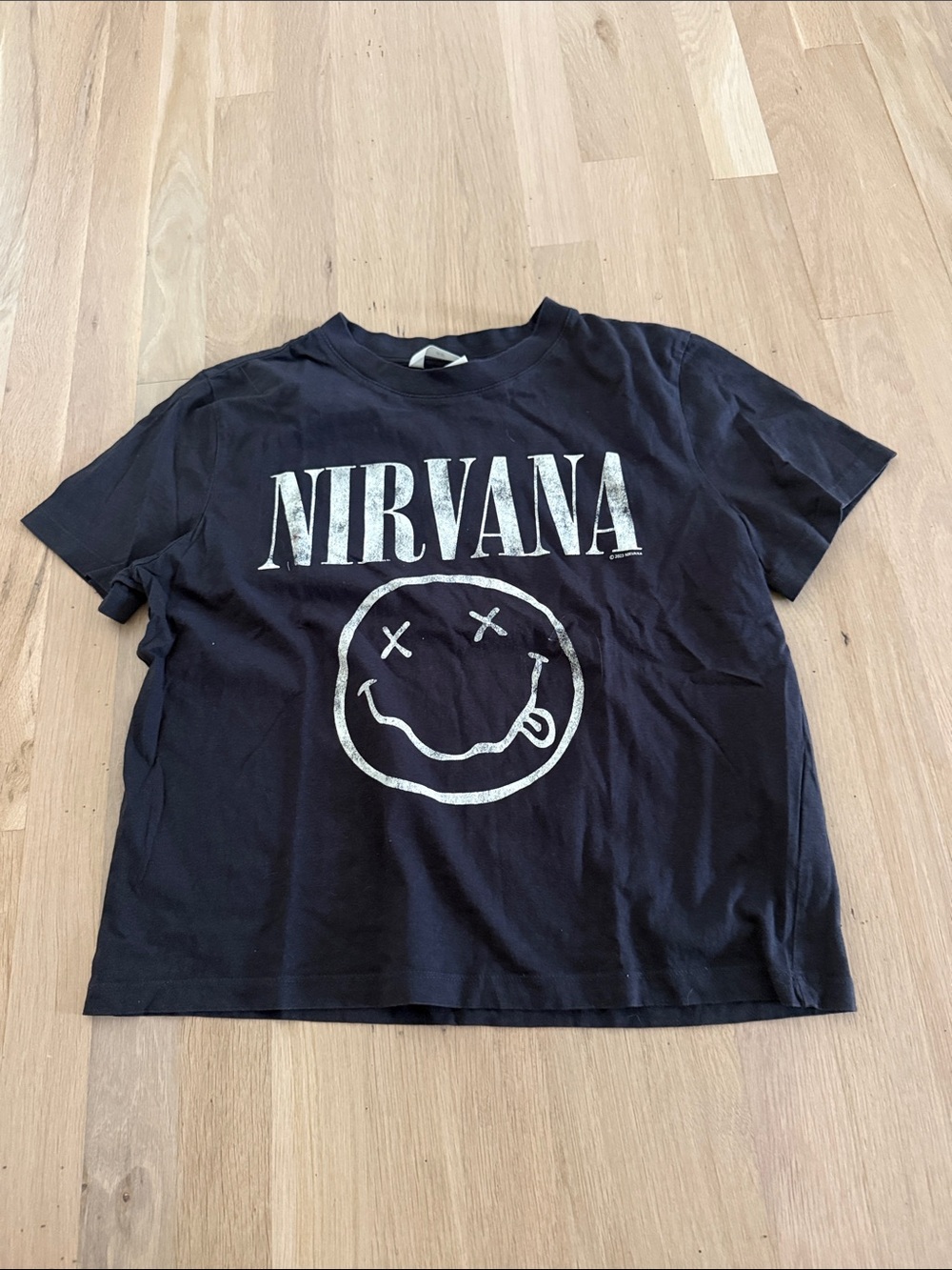H&M Black Short Sleeve Tee with White Nirvana Logo